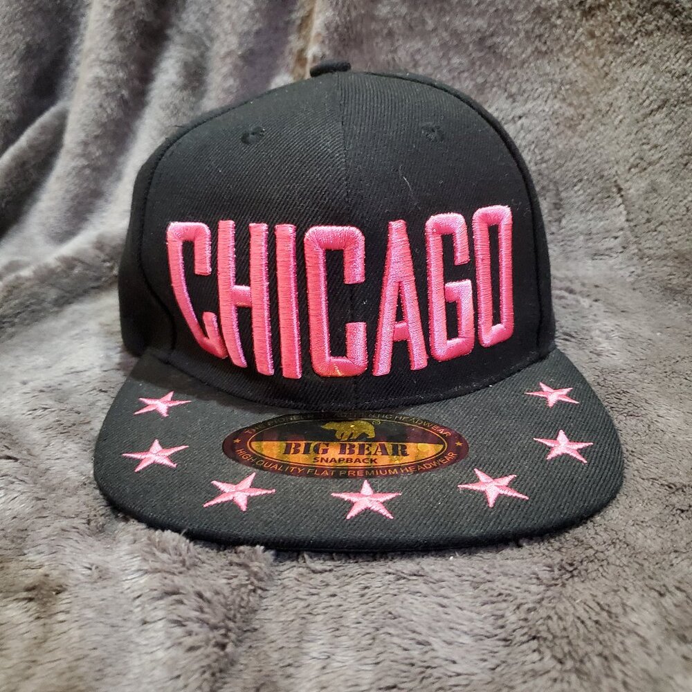 CHICAGO Neon Pink Embroidered Big Bear SnapBack Hat